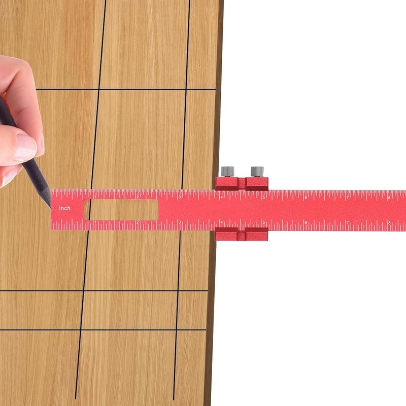 8 Inch Aluminum Alloy Woodworking Ruler Adjustable Sliding Marking Tool with Locking Dual Scale - Image 3